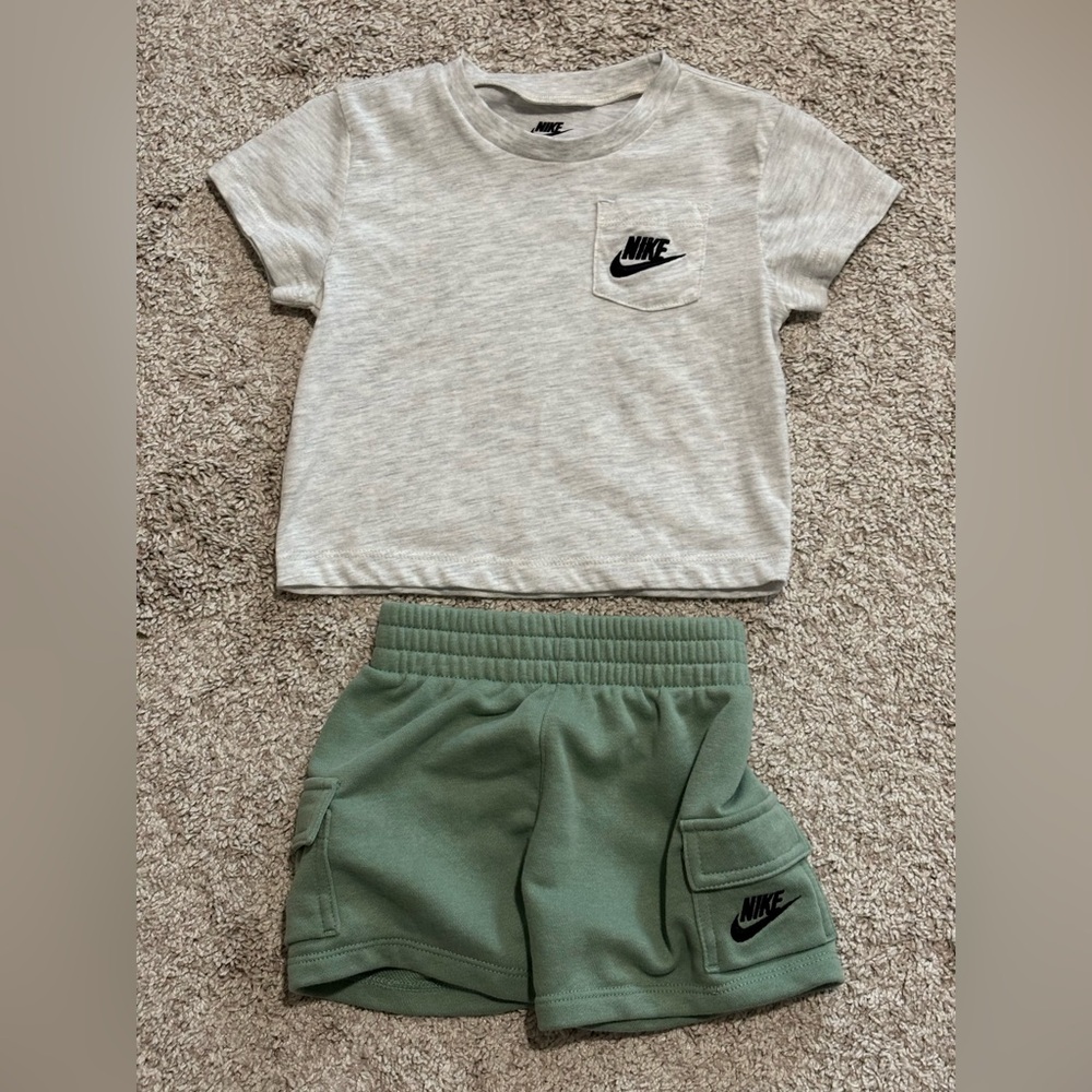 Nike Gray T-Shirt and Green Shorts Set 12  months